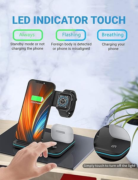 3-in-1 Wireless Charging Station – Fast Charger for Phone, Watch & AirPods